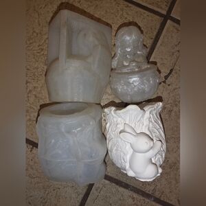 Lot Of 2 Planter Molds For Epoxy Resin Bunny Rabbit With Lettuce & Girl W Well